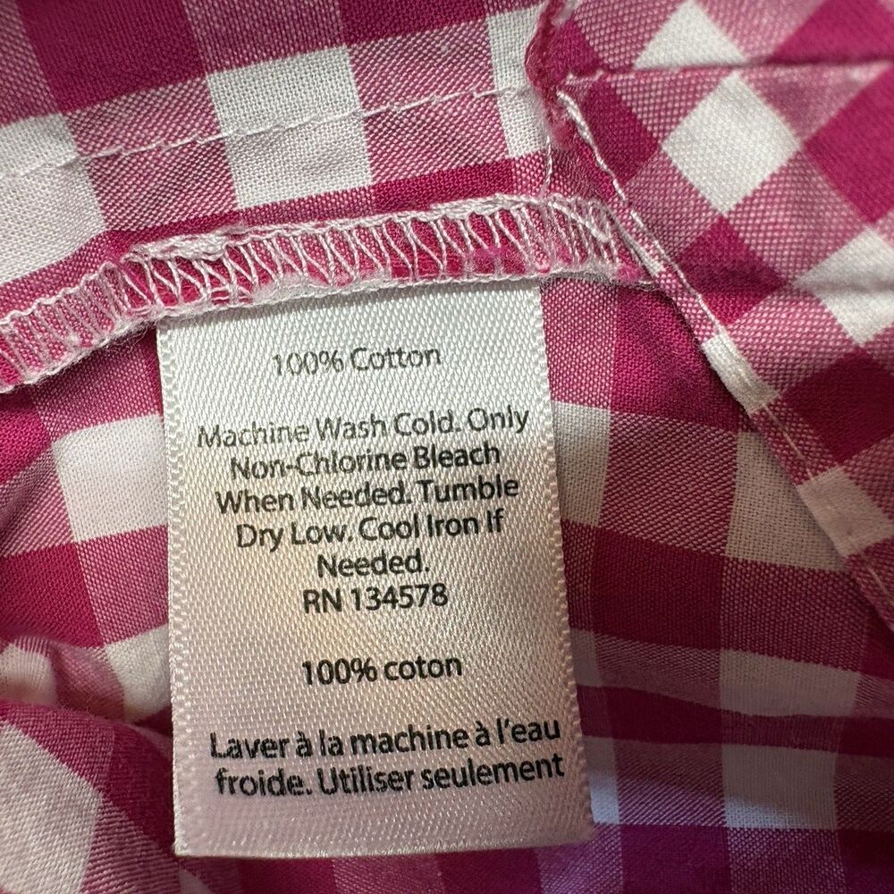 Vineyard Vines Pink Gingham Top Size Medium Cotton Tie Sleeve 3/4 Sleeve Blouse - Picture 7 of 9